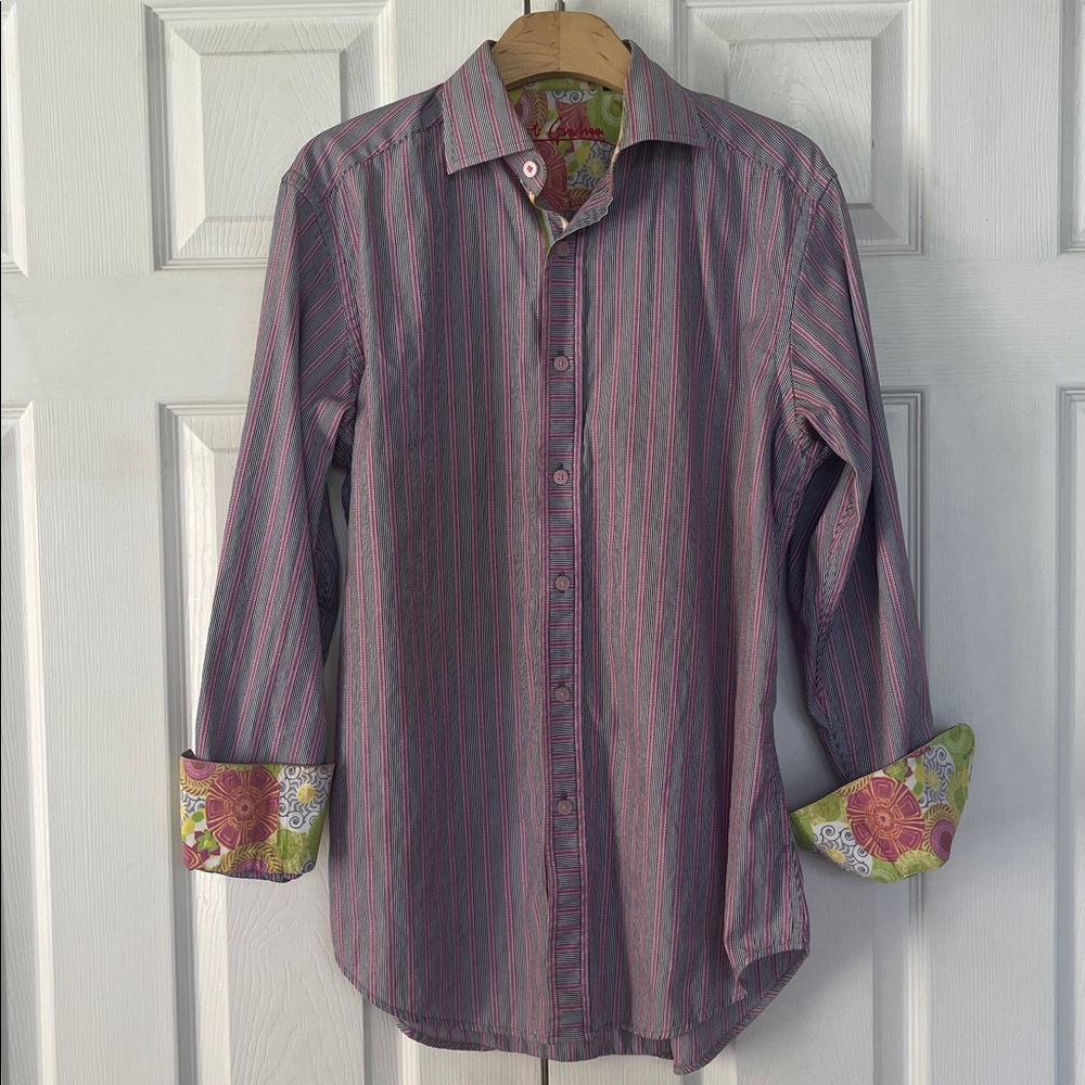 Robert Graham shirt striped purple Button Up Shirt Flip Cuff